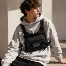 Men's Tactical Chest Bag, Black Adjustable Shoulder Strap Multi-Pocket Chest Bag, Suitable For Running And Outdoor Use - Multicolor - View 4