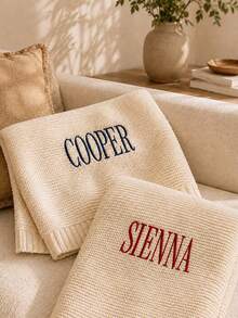 1pc Customized Name Embroidered Knitted Throw Blanket, Personalized Letter Knitted Blanket, 6 Colors Available, Casual Home Decor Accessory, Cute Holiday Gift Choice For Family Occasions - Multicolor - View 3