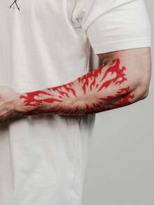 1pc Halloween Red Personalized Totem Flame Pattern Temporary Waterproof Tattoo Sticker For Arm Back Body, Holiday Gift DIY Party Favor - Red - View 2