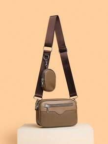 2pcs/Set Embroidered Men's Crossbody Bag Mini Key Pouch - Rust Brown - View 5