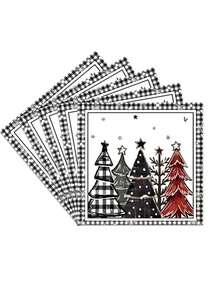 20pcs/1pc Black And White Checkered Christmas Tree Pattern Napkins - Suitable For Christmas Party Table Decorations, Christmas Dinners, New Year's Parties, Thanksgiving, Birthday Parties, Winter-Themed Parties, Etc. - One Size Fits All - View 8