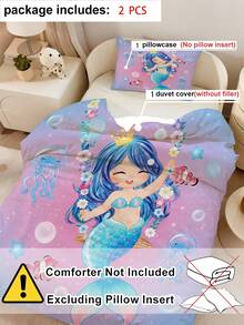 2件組可愛皇冠美人魚幼兒床上用品套裝，適用於兒童床與嬰兒床，節日送禮佳品（不含填充物），100%聚酯纖維 - 彩色 - 查看 6