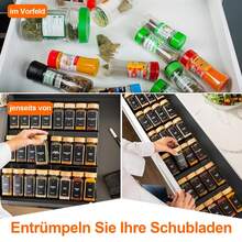 Schubladeneinsatz für Gewürze mit einstellbarer Breite 35–65 cm, verstellbarer Gewürzhalter, Ordnungssystem als Gewürz Organizer für Küchenschubladen - Schwarz - Übersicht 9