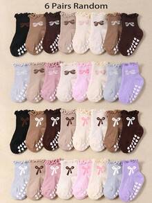 6/12/24 Pairs Random Baby Ruffle Socks, Anti-Slip, Cute Bow Pattern, Newborn Essentials Stuff, Fall Socks, Baby Shower Gifts, Halloween, Ruffle Socks - Multicolor - View 5