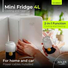 Adler Mini Fridge, Personal Cooler, Small Beverage Fridge - 4L Capacity, Peltier Cooling, Dual Power (12V/Mains), White - EU E Type Plug(220-240V) - View 4