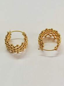 1 paire de boucles d'oreilles en acier inoxydable creuses plaquées or pour femmes, convenant pour un port quotidien (carte non incluse) - Boucles d'oreilles en maille - Voir 7