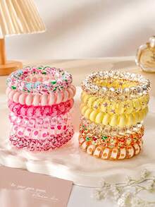 6pcs Girls Fashion Minimalist Pink Hair Ties, Sweet Cute Hair Ropes, Suitable For Daily Wear - Multicolor - View 6