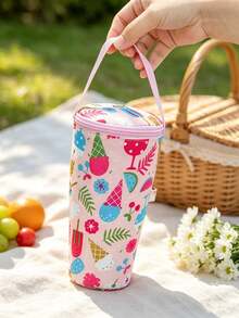 1pc/6pcs Cute Cartoon Print Cylindrical Storage Bag, Zipper Closure Portable Handbag, Multi-Functional Round Storage Bag, Lightweight Water Bottle Sleeve, Suitable For Water Bottles And Milk Tea Cups, Ideal For Outdoor Travel, Shopping And Daily Use - Multicolor - View 13