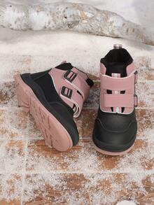 Girls' Colorblock Thermal-Lined Snow Boots With Hook-And-Loop, Warm, Anti-Slip, Wear-Resistant, Outdoor Cold-Proof Winter Boots - Pink - View 7