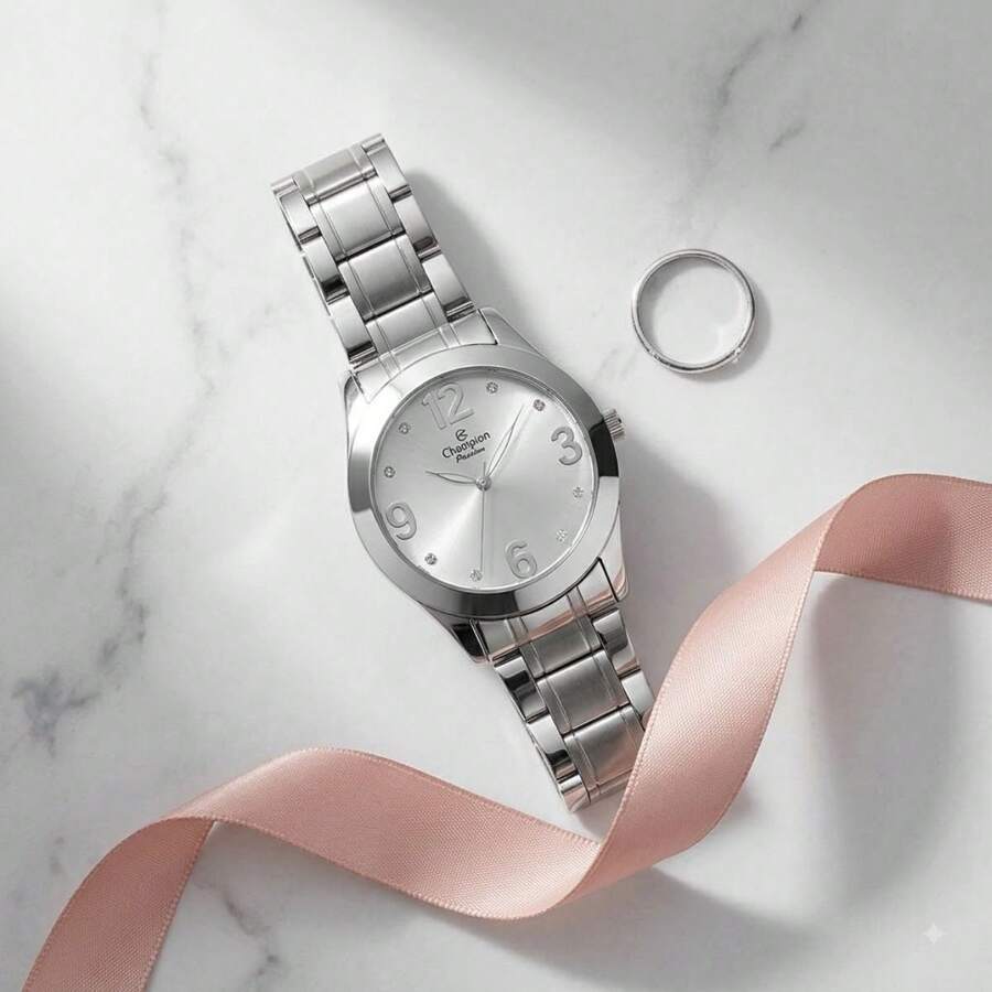 Relógio Champion Feminino Prata Aço Inox Fashion Analógico Resistente À Água 5 ATM Modelo CH24268Q