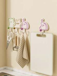 3pcs Kitchen Adhesive Hooks No-Drill Wall Mounted Organizer With Onion Ginger Garlic Design, Waterproof Storage Solution For Home Bathroom Bedroom Decor Accessories - Multicolor - View 5