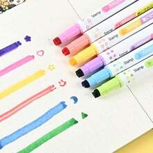 1/6pcs Dual-Tip Stamp Pens, Cute Pattern Colorful Stamp Pens, Built-In Stamp, Multi-Color Decorative Diary Pens, Suitable For Journaling, Scrapbooking, Note Marking, Painting Crafts, Creative Stationery And Back To School Supplies For Students And Children. - Same Style - View 1