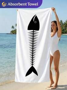 1pc Fish Bone Pattern Beach Towel, Sardine Lightweight Bath Towel, Suitable For Beach Bathing, Pool Party, Personalized Beach Gift, Summer Beach Gathering, Creating Summer Atmosphere, Beach Art Decor, Vacation Gift, Travel, Camping, Backpacking And Holiday Use. - Multicolor - View 4