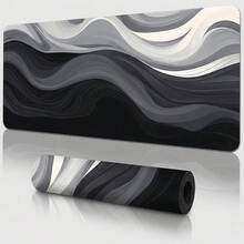 Elegant Grey Fluid Art Design Large Extended Gaming Mouse Pad, Non-Slip Rubber Base, Smooth Glide Surface, Multi-Functional Workspace Mat For Computer Office Home Study, Modern Abstract Desktop Decor - A - View 1
