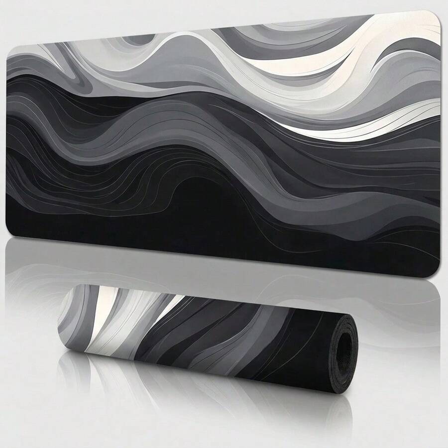 Elegant Grey Fluid Art Design Large Extended Gaming Mouse Pad, Non-Slip Rubber Base, Smooth Glide Surface, Multi-Functional Workspace Mat For Computer Office Home Study, Modern Abstract Desktop Decor - A - View 1