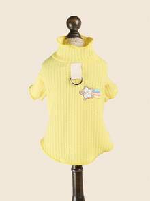 PETCIRCLE 1件寵物衣服 小狗幼犬貓咪可愛寵物秋冬新款戶外穿搭，內建牽繩扣，波浪邊彩虹流星底層 - 黃色 - 黃色 - 查看 6
