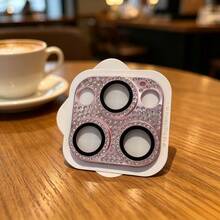 Pink Diamond Lens Protector For IPhone 17Pro/17Pro Max/16Pro/16Pro Max/15/14/13/12, Shiny Camera Lens Cover, Anti-Scratch Anti-Fingerprint Full Coverage Lens Cap, Phone Decorative Accessory, Girly Style Bestselling Birthday Gift For Besties And Sisters - Pink - View 3