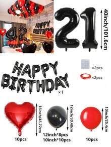 53 件红色和黑色气球花环生日套装，40 英寸黑色聚酯薄膜数字气球，适合 16 岁、18 岁、20 岁、21 岁、22 岁、25 岁、30 岁、35 岁、40 岁生日派对装饰、房间装饰、摄影道具 - 紅黑色 - 查看 10