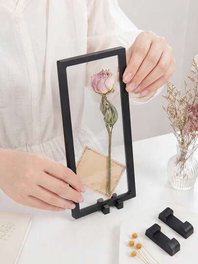 4/3/2/1pc Long Transparent Dried Flower Display Frame, Vertical Hollow Transparent Photo Frame With Stand, Plant Specimen Preservation Box, Single Rose Dried Flower Storage Box, Desktop Decor Pressed Flower Shadow Box Frame