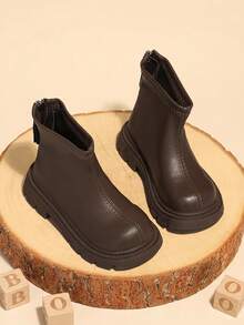 Girls' Vintage Maillard Brown Back Zipper Thick Sole Ankle Boots, Suitable For Autumn/Winter Daily Wear, Vintage Outfits And Party Outings - Brown - View 5