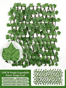 Limited Time Discount Retractable Faux Greenery Hedge Fence, Artificial Ivy Grape Maple Leaf Expandable Wooden Trellis Privacy Shield For Balcony Railing Outdoor Fence Garden Terrace Wall Decoration - Fence - View 10