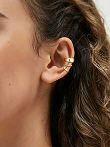 3pcs Creative Niche Asymmetrical Geometric Women's Ear Clips, Suitable For Daily Casual Commute Beach Vacation Wear, Gift For Family Friends Birthday Holiday - Yellow Gold - View 2