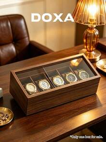 DOXA 5-Slot Watch Storage Box With Sliding Transparent Glass Lid, Dust-Proof Mechanical Watch Display & Collection Box - Brown - View 1