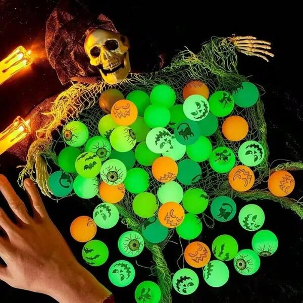 2/6/10pcs Fluorescent Glow-In-The-Dark Bouncy Balls, Halloween Party Favors, 8 Halloween Themed Designs, Suitable For Game Prizes, Halloween Trick Or Treat Gifts, Halloween Mini Prizes