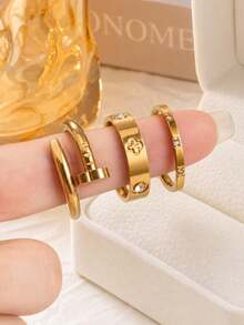3pcs/Set Women's Rings, Long-Lasting Color, 18K Stainless Steel Fashion Elegant Summer Style Rings, Size 6-10, Wedding Rings - Gold - View 11