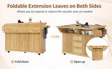 Kitchen Island Natural With Storage Adjustable Foldable Made Of Wood For Kitchen And Dining Area - 自然的 - 查看 3