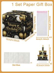 1 Set Birthday Cash Gift Box, Pullout Cash Gift, Includes Birthday Card And 30 Transparent Bags, Black/Gold/Blue/Pink Gift Box, Fun Gift Giving, Birthday Party Decor, Surprise Box - Multicolor - View 13
