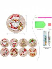 8/16pcs Winter Christmas Diamond Coaster Painting Set - Winter Christmas Pattern, Non-Slip Round Coasters, DIY Mosaic Handmade Full Round Crystal Rhinestone Heat-Resistant Coasters, Kitchen & Dining Room Decor, Suitable For Home Life, Handmade Gift, Christmas Gift - A - View 9
