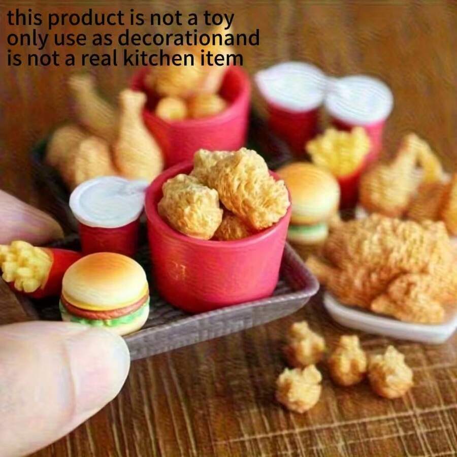 6pcs Cute Mini Fried Food Ornaments, Includes French Fries, Burger, Drink, Chicken Drumstick And Chicken Wing, Miniature Food Props, DIY Micro Landscape Decoration, Kitchen Decoration, Dollhouse Decoration, Photography Props - Multicolor - View 1