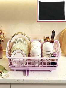 1pc Dish Drainer Rack, Sink Draining Organizer, Bottom Quick Drainage, Can Hold Bowls, Plates, Chopsticks, Kitchen Countertop Dish Drying Rack, Suitable For Home Cooking, Holiday Gatherings, Spring/Summer Daily Home Kitchen Storage - Multicolor - View 5