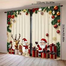 2 Stück 2D Flachdruck Frohe Weihnachten Mode Halbverdunkelungs-Vorhänge, Weihnachtsmann Schneemann Geschenk Muster, langanhaltend Polyesterfaser Material, geeignet für Geburtstagsparty, Feiertagsfeier, Heimdekoration und Studio-Requisiten, perfekt für Schlafzimmer, Büro, Küche, Wohnzimmer und Arbeitszimmer Dekoration, Wohnzimmer Vorhänge - Verschiedenfarbig - Übersicht 14