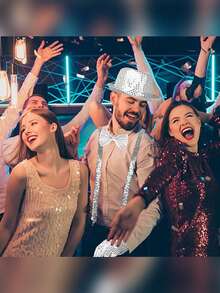 3pcs D EXCEED Disco Star Performance Costume Accessories, Unisex, Sequin Hat, Gloves, Bow Tie, Popular Stage Party Outfit, Suitable For Halloween Party, Cosplay - Multicolor - View 12