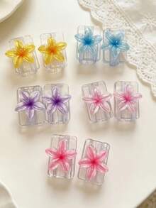 2PCS 3D Cute Plumeria Data Cable Protector, Transparent Crystal Flower Charging Cable Protector Anti-Breakage, Resin Material, No Battery Required, Suitable For Type-C - 2pcs Blue Frangipani - View 4