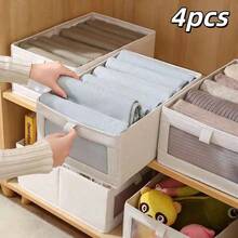 Set Of 4 Linen Storage Bins, Ideal For Organizing Clothes, Jeans, Toys, And Books. Perfect For Shelves, Closets, And Wardrobes-Closet Storage And Organization. Large Storage Bins/Baskets With Transparent Windows. - View 13