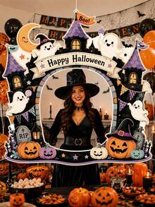 Halloween Photography Props, Fun Polyester Hollow Out Party Props, Equipped With Witch Magic Jars, Ghost Castles, Black Cats, Interactive Photo Booth Decorations, Suitable For Trick Or Treat Parties, Halloween Party Decorations, And Home Decor Items - A - View 4