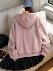 Women's Autumn/Winter Loose Minimalist Washed Texture Sweatshirt, Casual Fashion Versatile New Style, Thermal Lined Hooded Sweatshirt - Pink - View 5