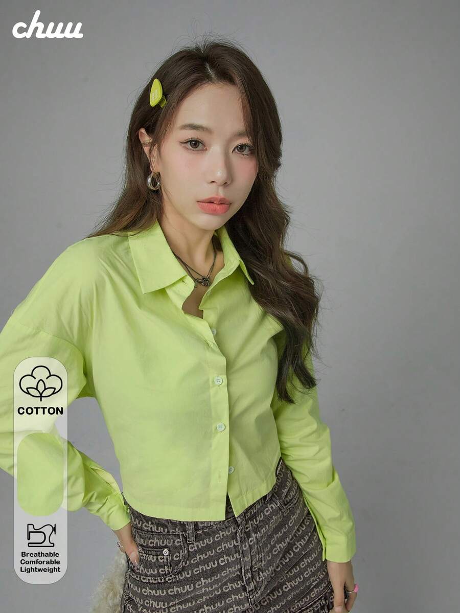 CHUU Drawstring Label Design Women's Autumn Fashion Casual Long Sleeve Shirt Jacket - Yellow - View 1