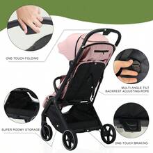 Lightweight Stroller, Portable Stroller, Ideal For Travel, Essential Baby Accessory, Breathable Mesh Fabric, One-Step Folding Stroller - Pink - View 7