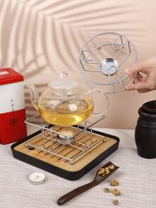 1pc Iron Tea Kettle Heating Base With Candle Holder (Candle Not Included), Round And Square Hollow Metal Tea Warmer Rack, Suitable For Glass Teapot And Coffee Pot, Home Afternoon Tea Accessory - Multicolor - View 4
