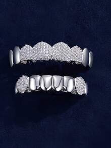 2pcs New Hip-Hop Golden Teeth Studded Mouth Jewelry For Both Men And Women's Body Jewelry, - Fashion - View 3