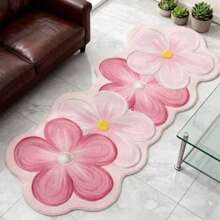 1PC Pink Floral Cluster Faux Cashmere Plush Rug, Thickened Washable Autumn Winter Floor Mat, Casual Decorative Small Carpet For Living Room, Bedroom & Light Outdoor Home Decor - A - View 2