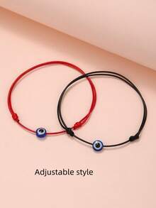 1 Set Of 2 Handmade Evil Eye Decor Bracelets, Adjustable Friendship Bracelets Suitable For Boys, Girls, Daily Wear Or Gift For Friends - Multicolor - View 1