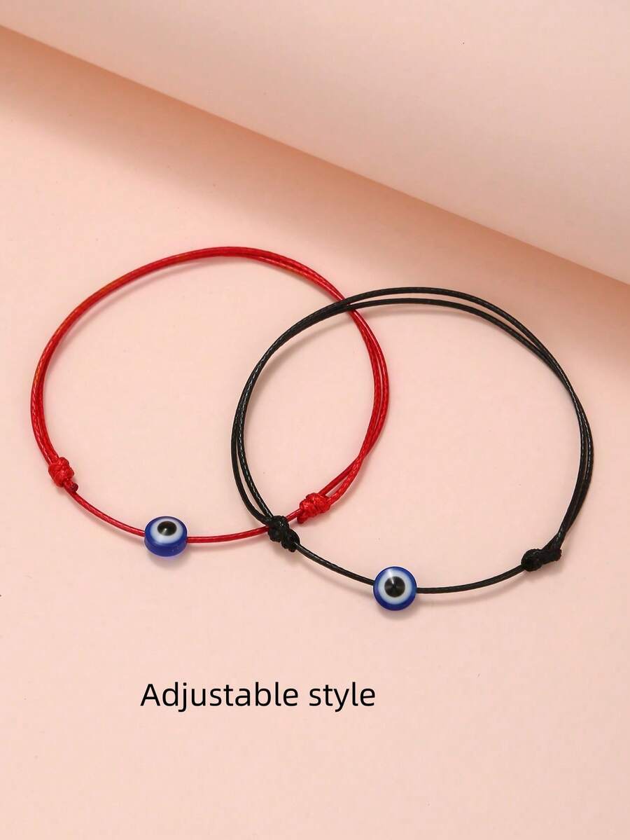 1 Set Of 2 Handmade Evil Eye Decor Bracelets, Adjustable Friendship Bracelets Suitable For Boys, Girls, Daily Wear Or Gift For Friends - Multicolor - View 1