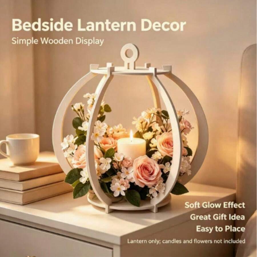 1pc Wooden Lantern Decorative Empty Frame, Ins Style Candle Holder Aromatherapy Tray, Wedding Bridal Room Dining Table Living Room Desktop Atmosphere Decor Ornament, Holiday Photo Backdrop Prop, Centerpiece Decoration (Candles And Flowers Not Included)