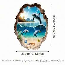 1件/30x40cm(11.42英吋*15*75英吋)海豚與海洋場景牆貼，破牆設計，可移除自黏紙，適合浴室裝飾 - 彩色 - 查看 6