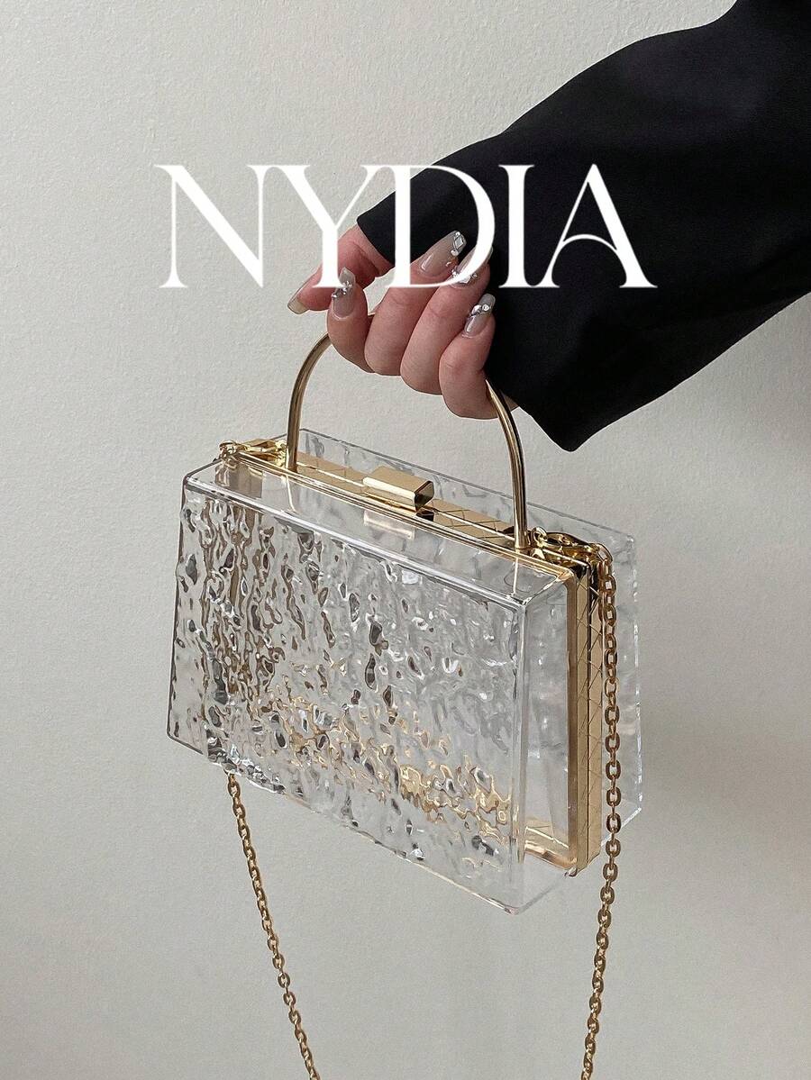 Moire Waterproof Lightweight, Casual Mini Textured Transparent Chain Box Bag For Teen Girls Women College Students Perfect For College, ,,Commute,Outdoors, Travel, Outings, Waterproof, Sandproof Transparent Bag, Beach Sports Picnic Snacks Clear Purse For Women - Clear - View 1